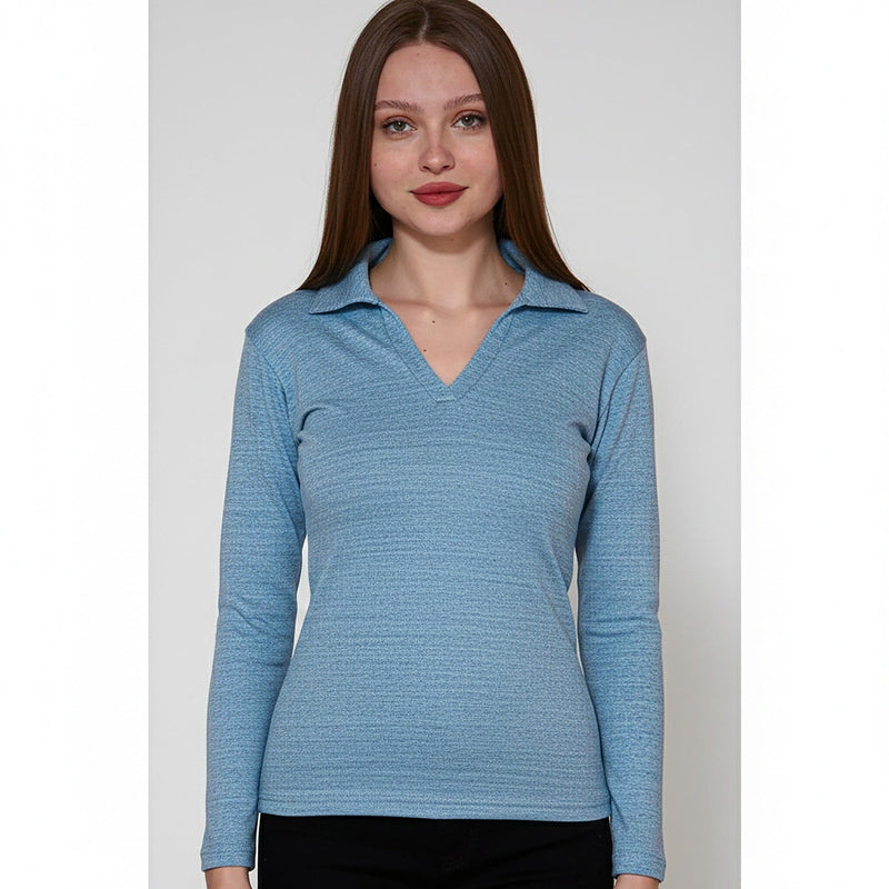 Light Blue Melange Polo Sweatshirt | Montivo Pakistan