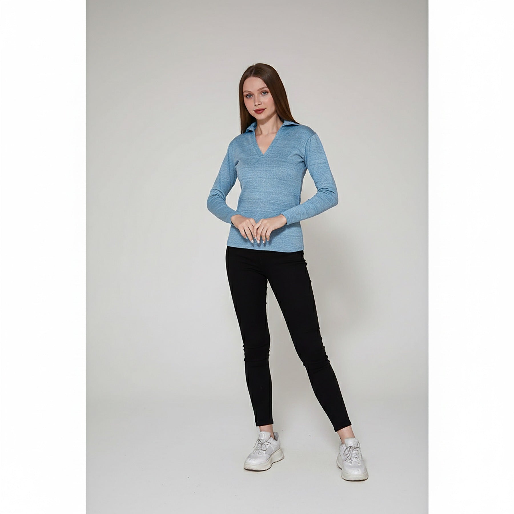 Light Blue Melange Polo Sweatshirt | Montivo Pakistan