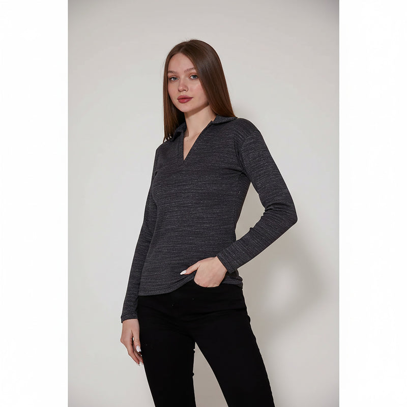 Charcoal Melange Polo Sweatshirt | Montivo Pakistan