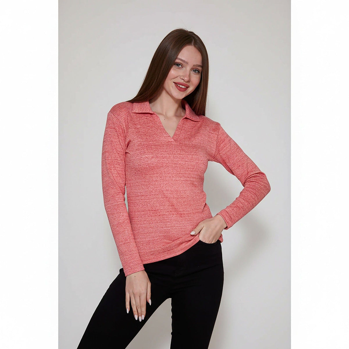 Orange Melange Polo Sweatshirt | Montivo Pakistan