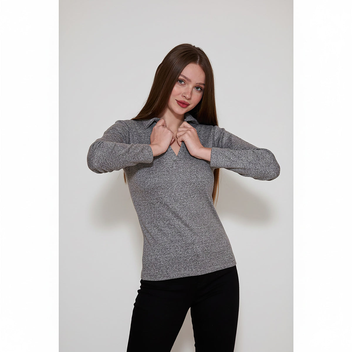 Grey Melange Polo Sweatshirt | Montivo Pakistan