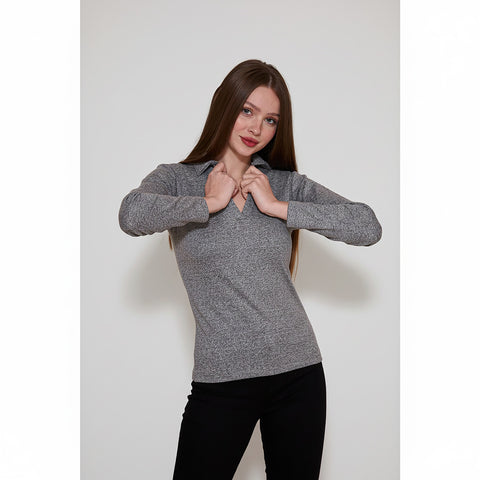 Grey Melange Polo Sweatshirt | Montivo Pakistan