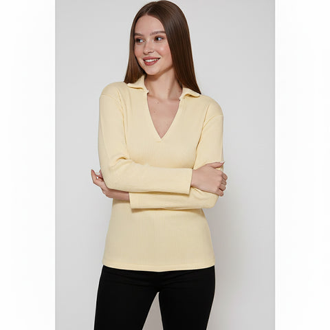 Lemon Ribbed Polo Sweatshirt | Montivo Pakistan