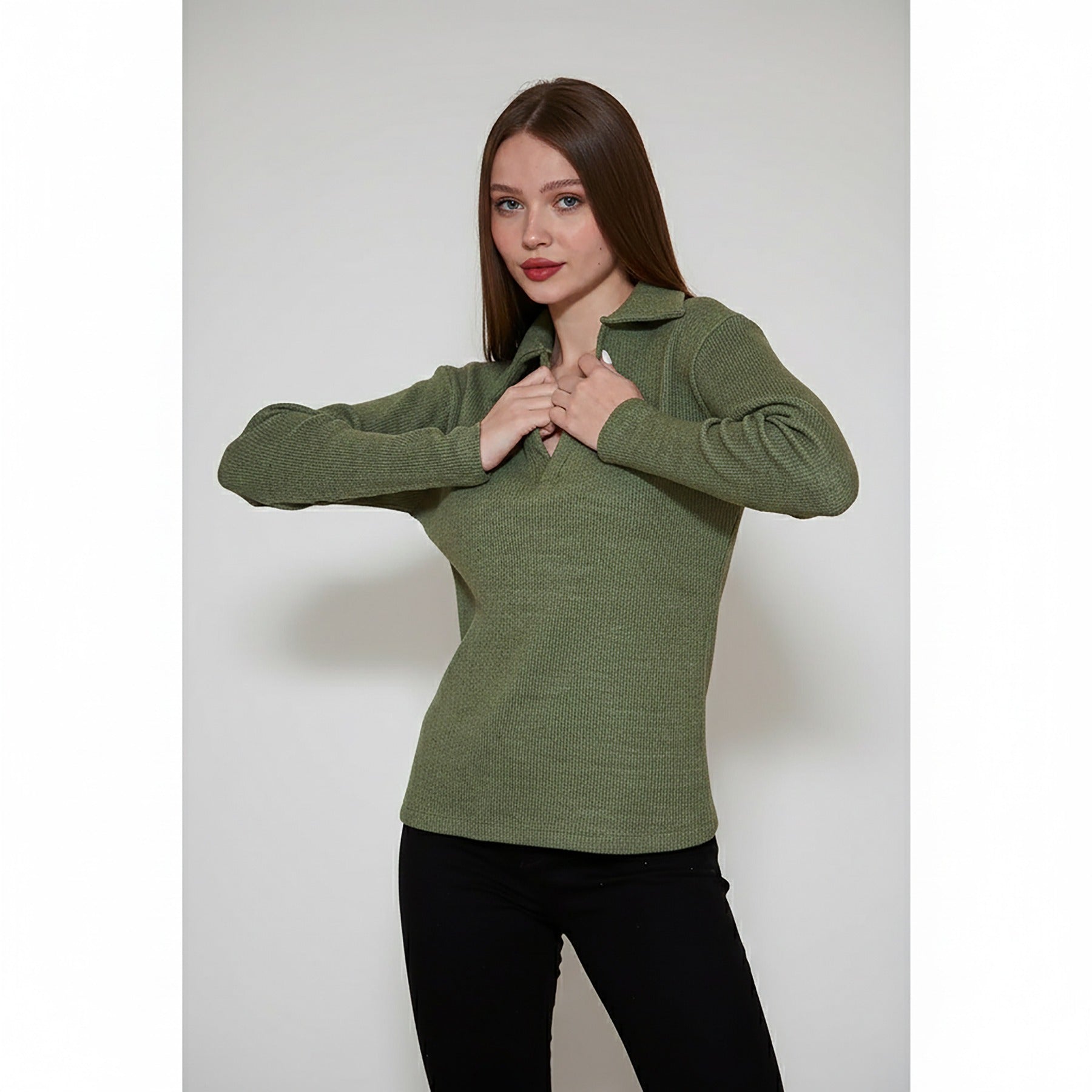 Light Green Melange Polo Sweatshirt | Montivo Pakistan