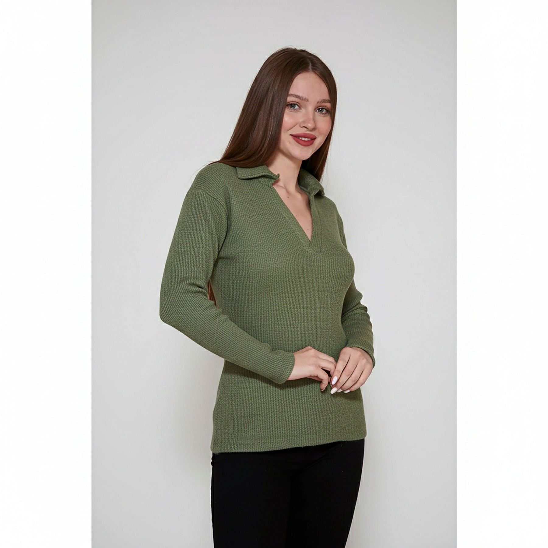 Light Green Melange Polo Sweatshirt | Montivo Pakistan