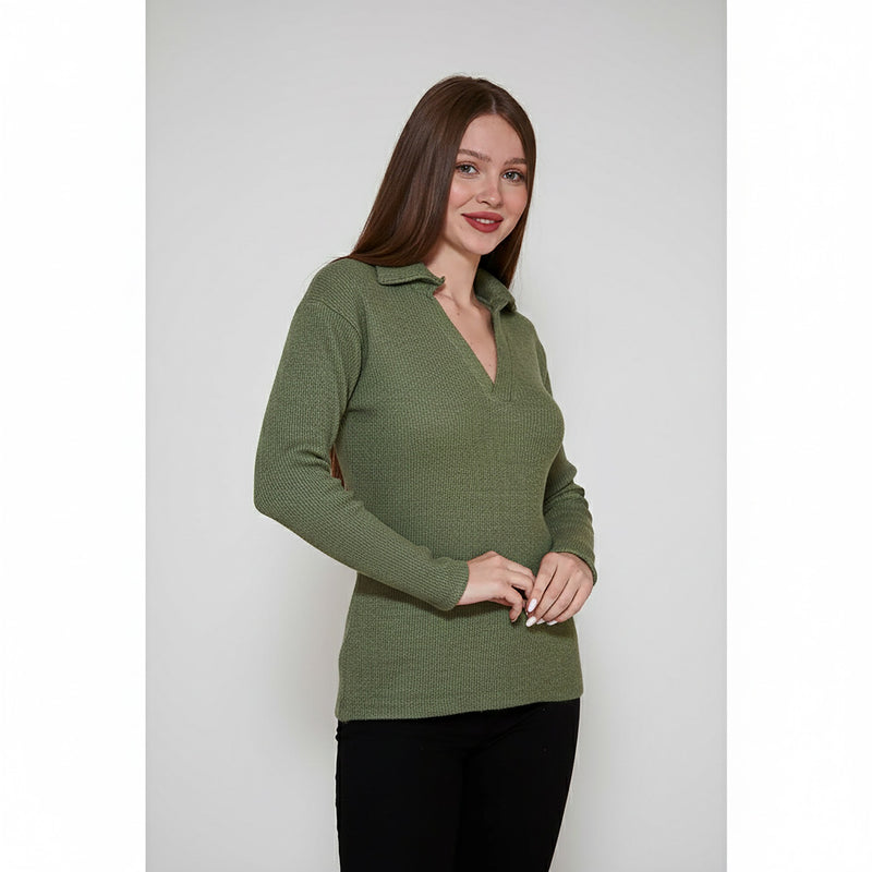 Light Green Melange Polo Sweatshirt | Montivo Pakistan