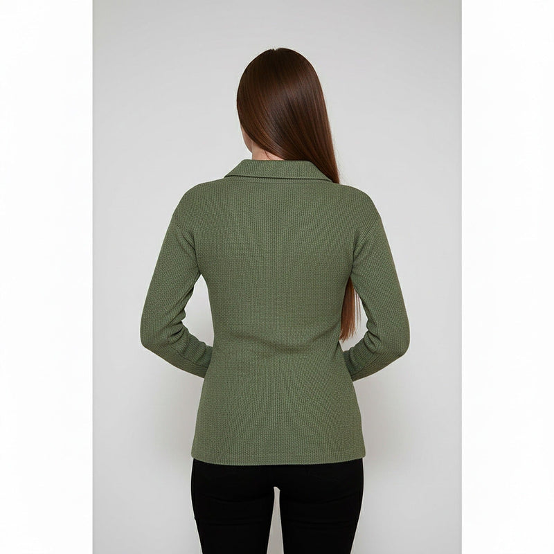 Light Green Melange Polo Sweatshirt | Montivo Pakistan
