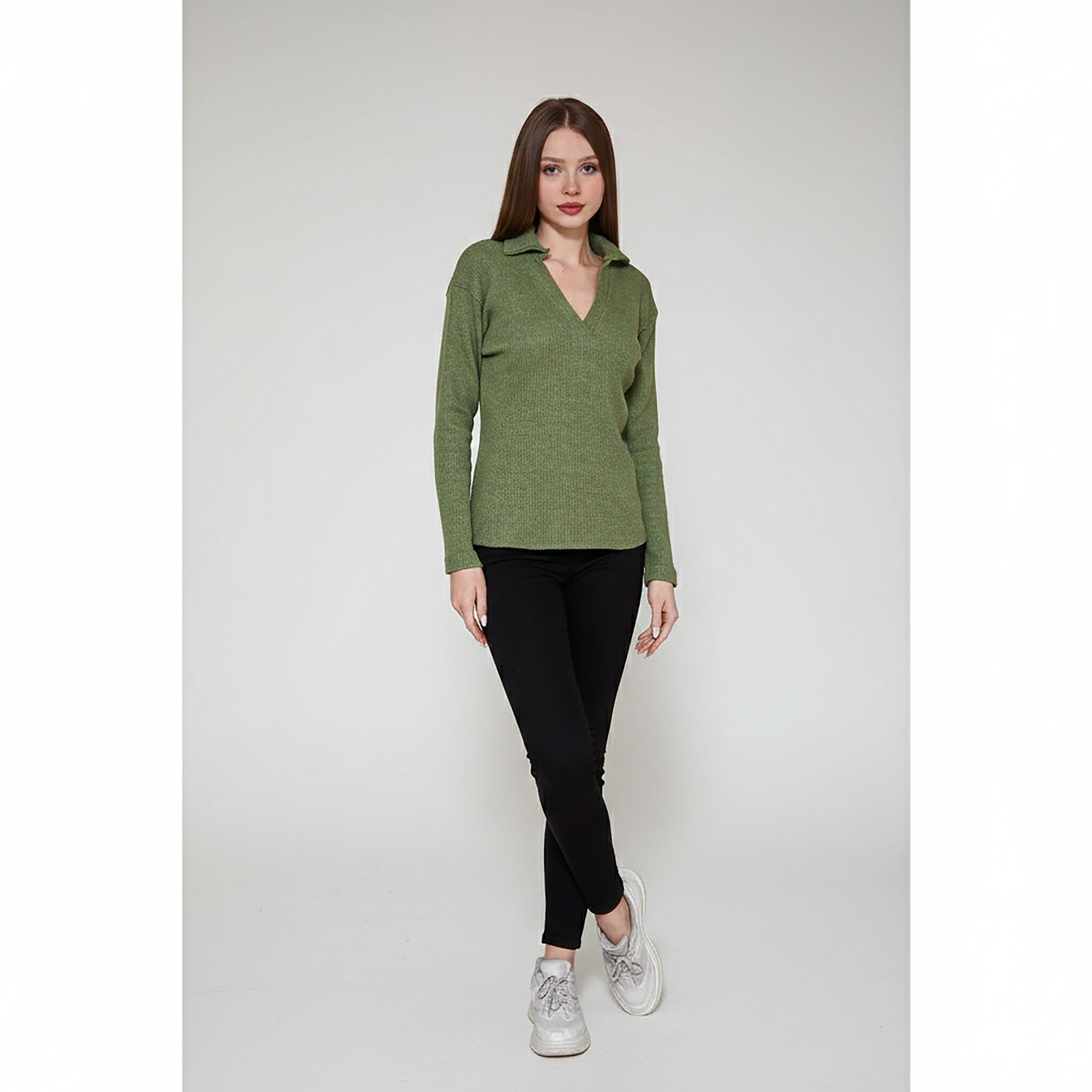 Light Green Melange Polo Sweatshirt | Montivo Pakistan