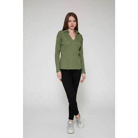Light Green Melange Polo Sweatshirt | Montivo Pakistan
