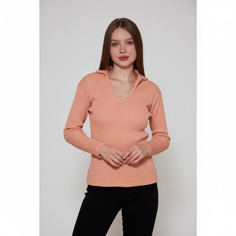 Pink Ribbed Polo Sweatshirt | Montivo Pakistan