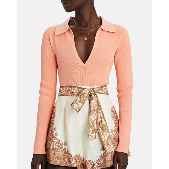 Pink Ribbed Polo Sweatshirt | Montivo Pakistan