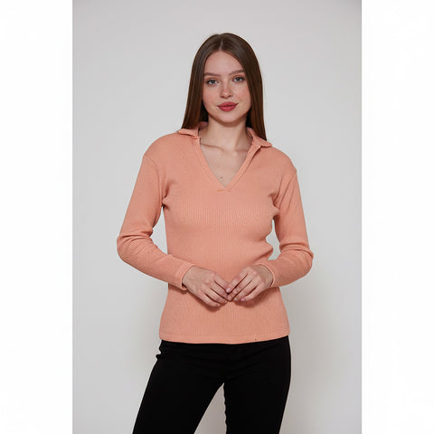 Pink Ribbed Polo Sweatshirt | Montivo Pakistan