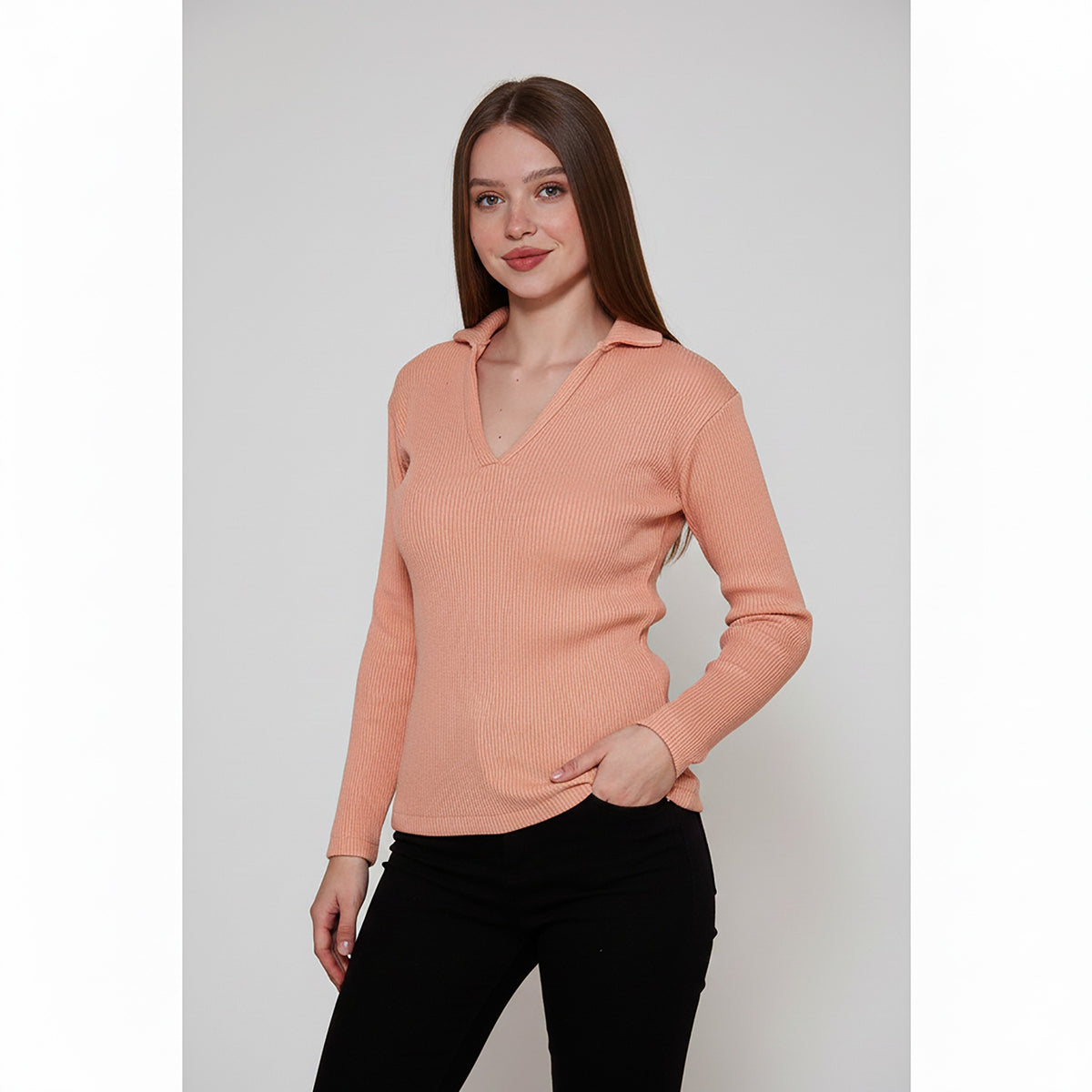Pink Ribbed Polo Sweatshirt | Montivo Pakistan