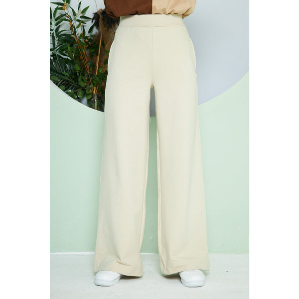 Beige Wide Leg Long Trousers | Montivo Pakistan