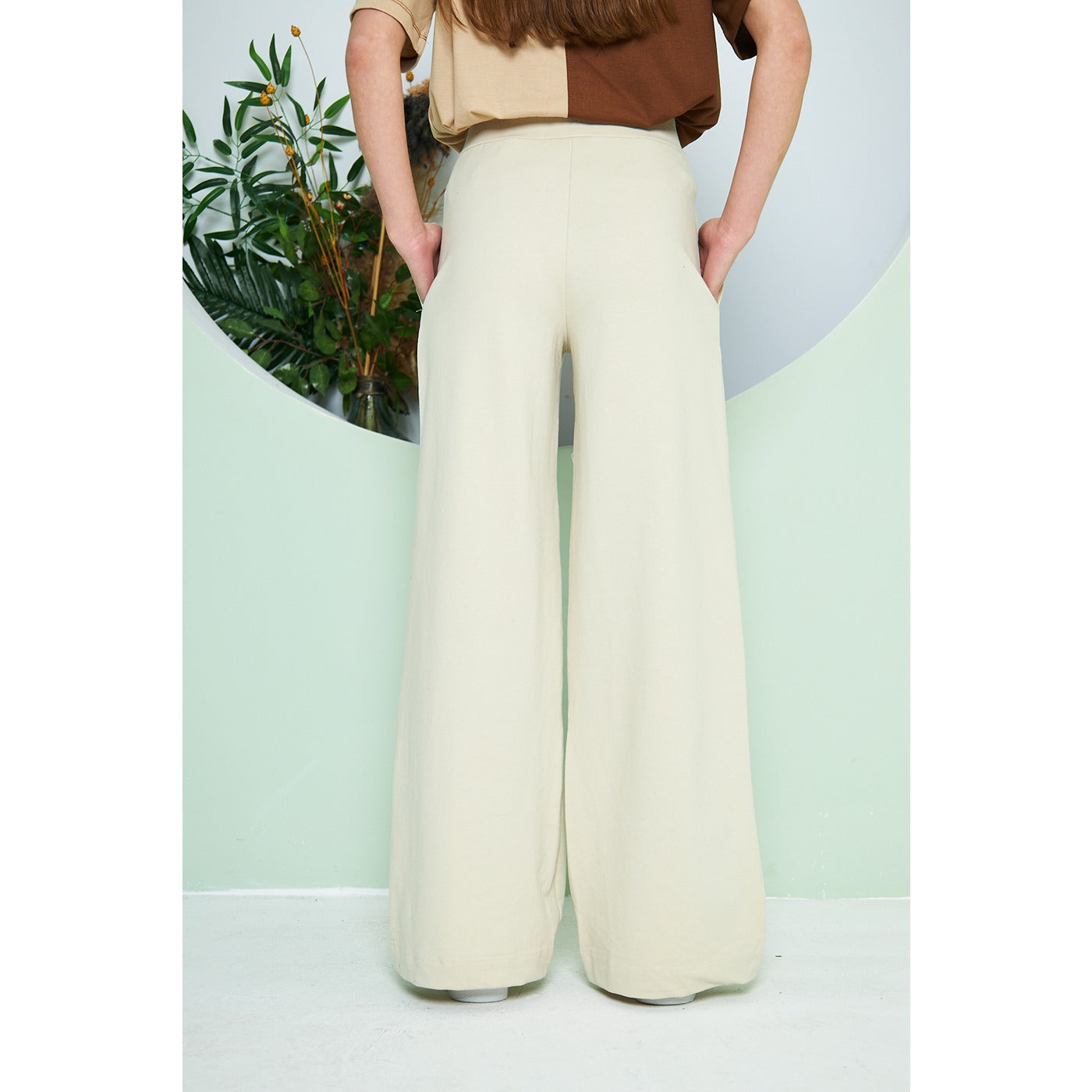 Beige Wide Leg Long Trousers | Montivo Pakistan