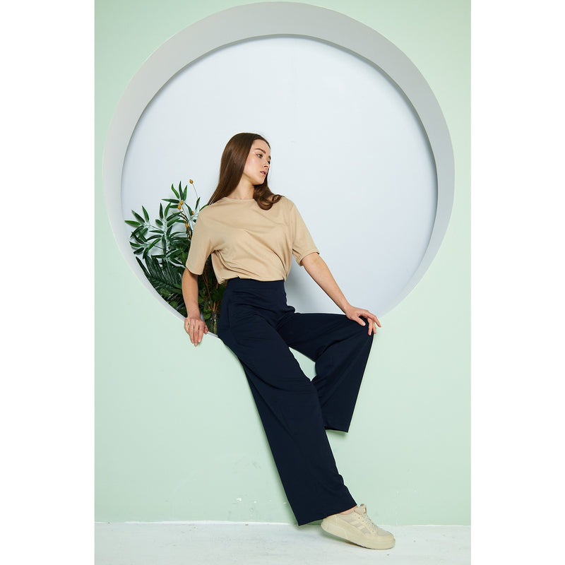 Navy Wide Leg Long Trousers | Montivo Pakistan