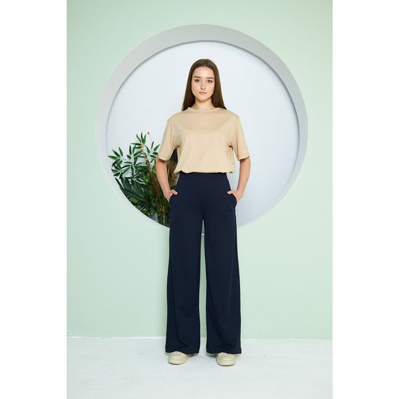 Navy Wide Leg Long Trousers | Montivo Pakistan