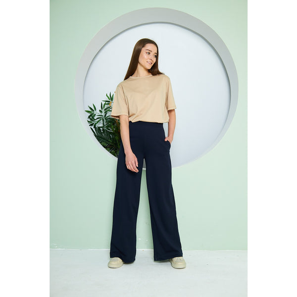 Navy Wide Leg Long Trousers | Montivo Pakistan
