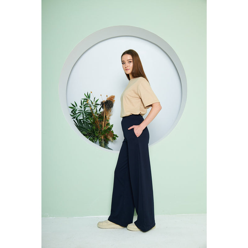 Navy Wide Leg Long Trousers | Montivo Pakistan