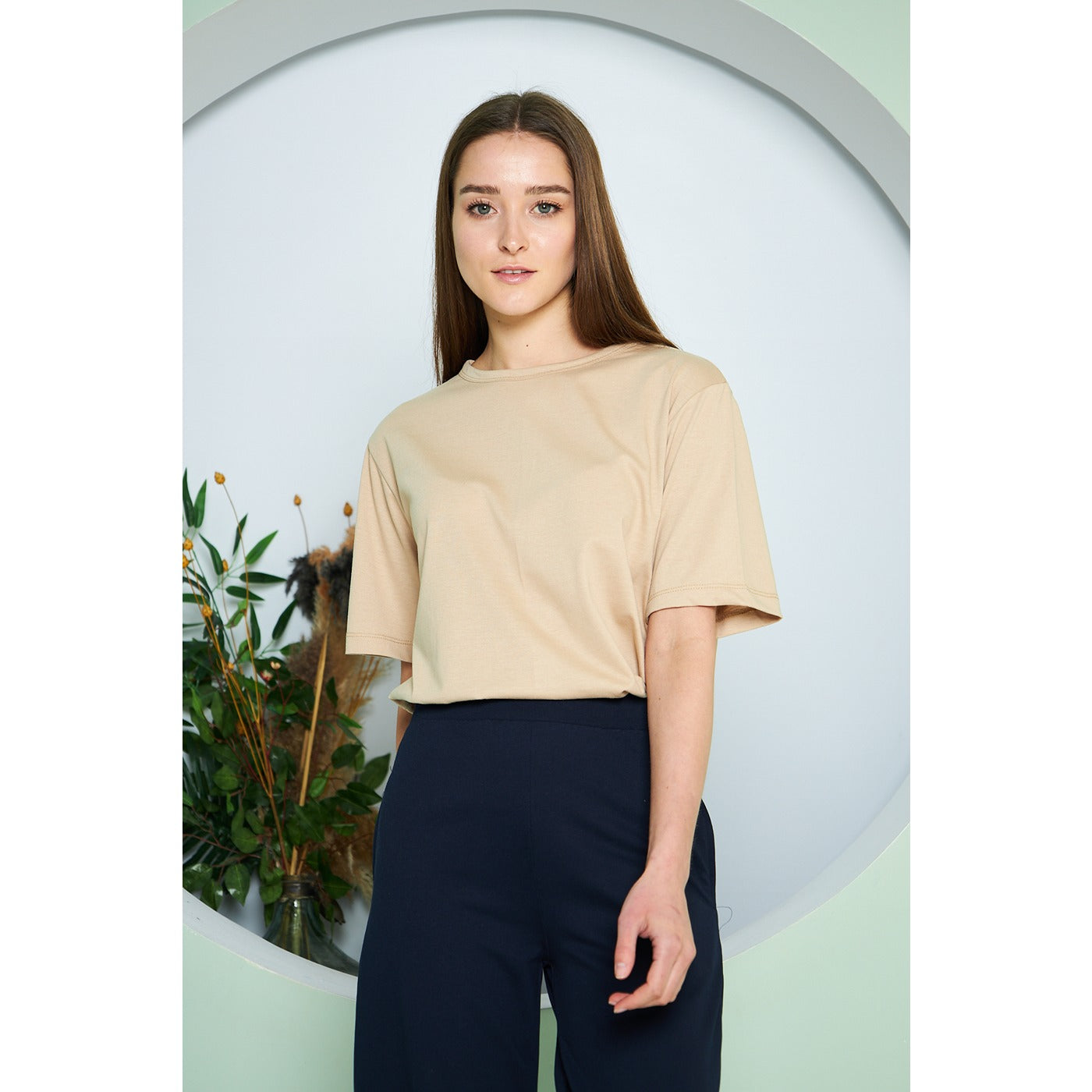 Beige Box Fit Oversized Tee | Montivo Pakistan