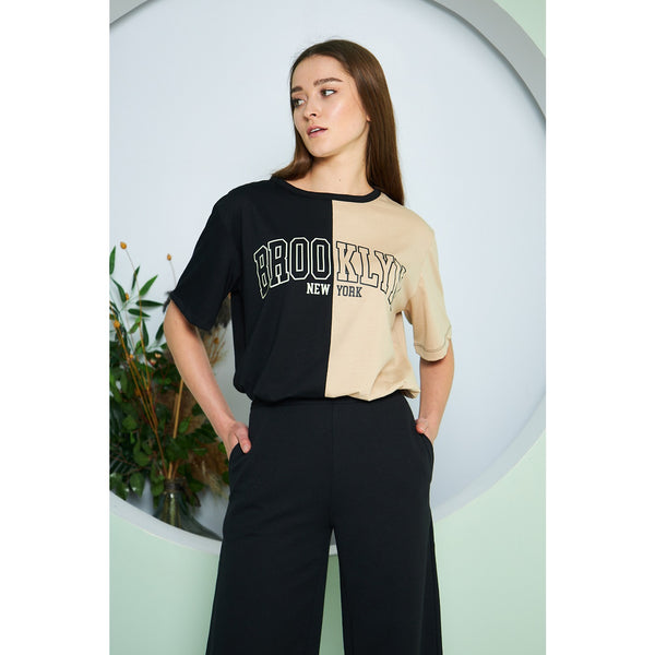 Brooklyn Two Tone Black Tee | Montivo Pakistan