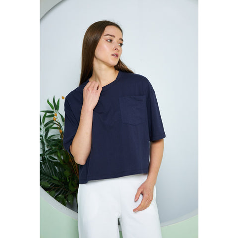 Navy Oversized Cropped Tee | Montivo Pakistan