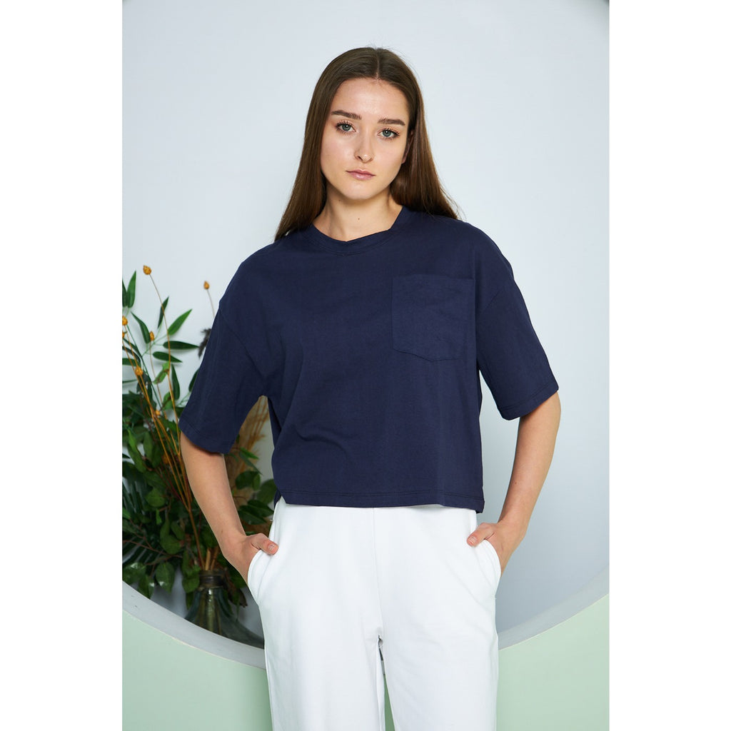 Navy Oversized Cropped Tee | Montivo Pakistan