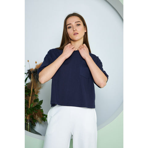 Navy Oversized Cropped Tee | Montivo Pakistan