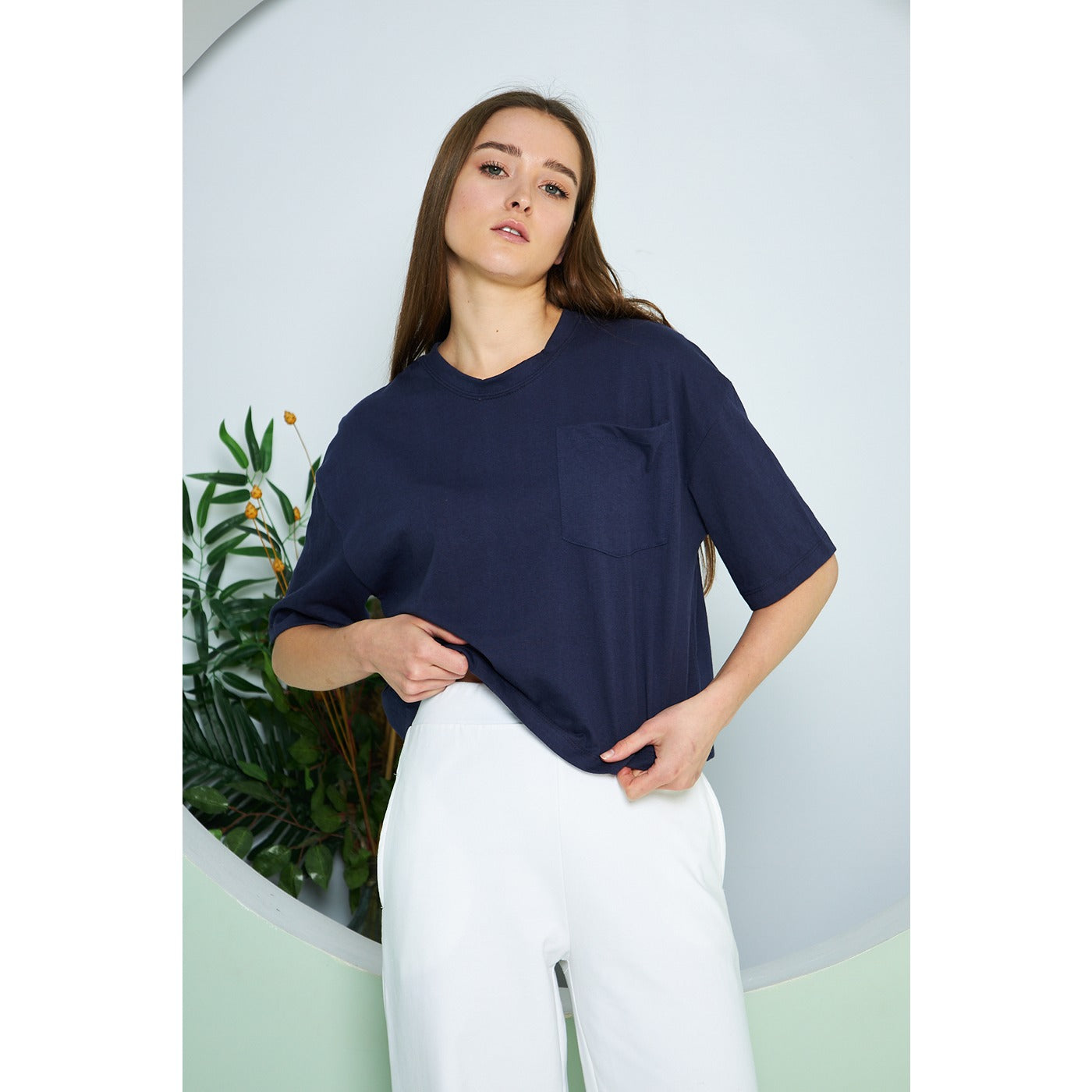 Navy Oversized Cropped Tee | Montivo Pakistan