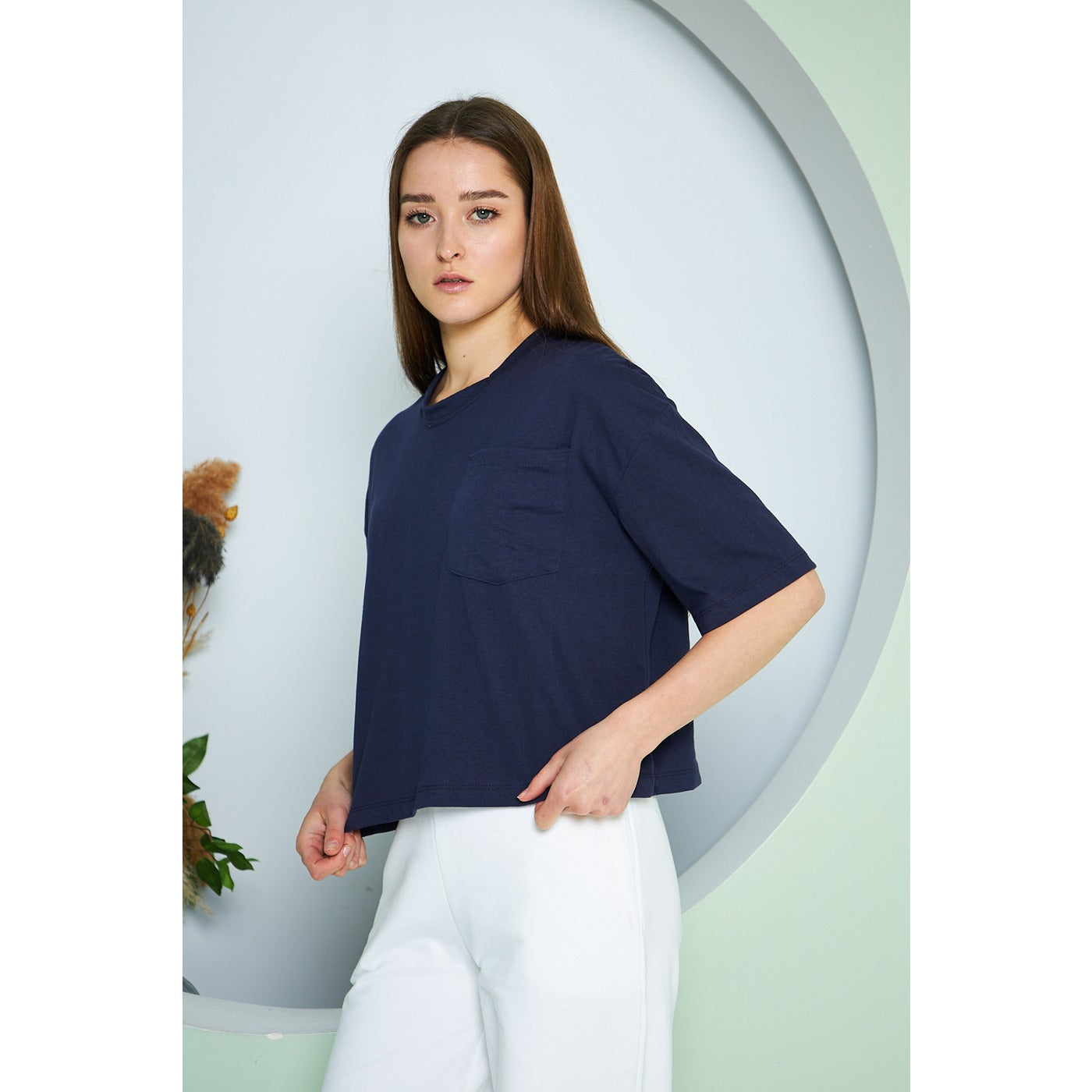 Navy Oversized Cropped Tee | Montivo Pakistan