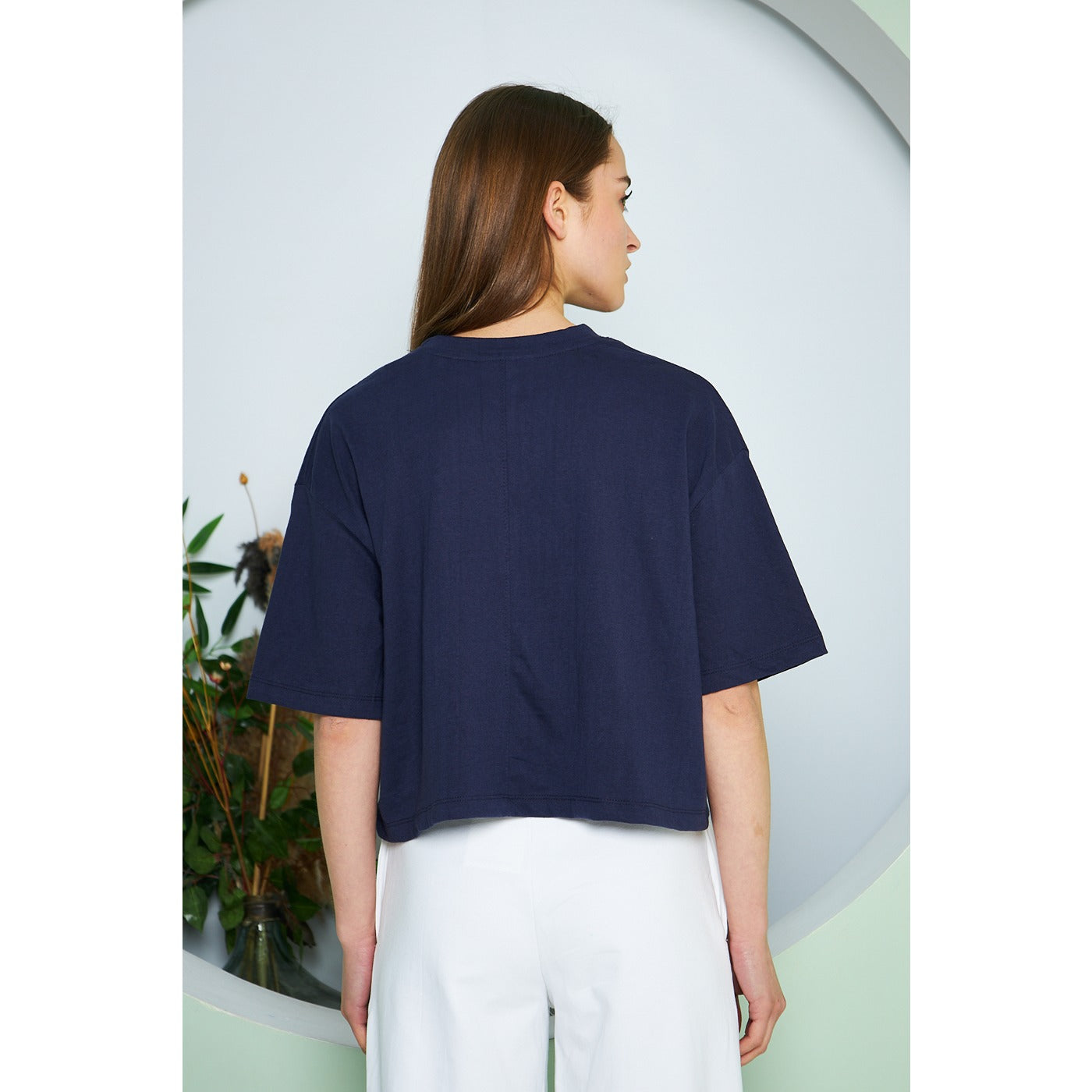 Navy Oversized Cropped Tee | Montivo Pakistan