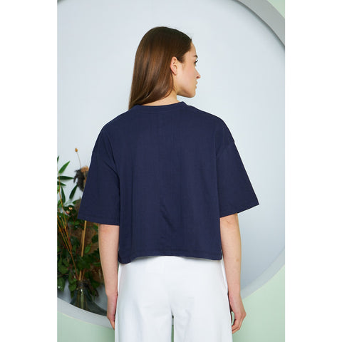 Navy Oversized Cropped Tee | Montivo Pakistan
