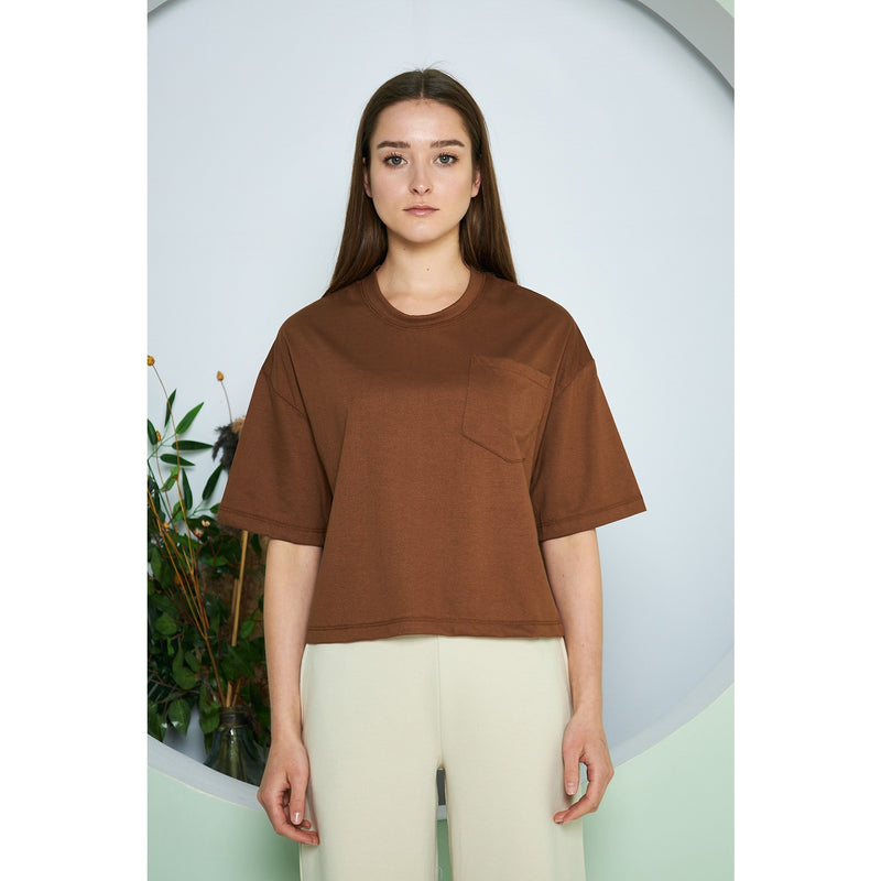 Brown Oversized Cropped Tee | Montivo Pakistan