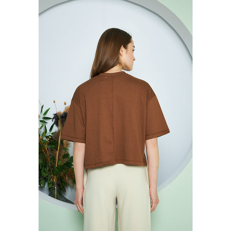Brown Oversized Cropped Tee | Montivo Pakistan