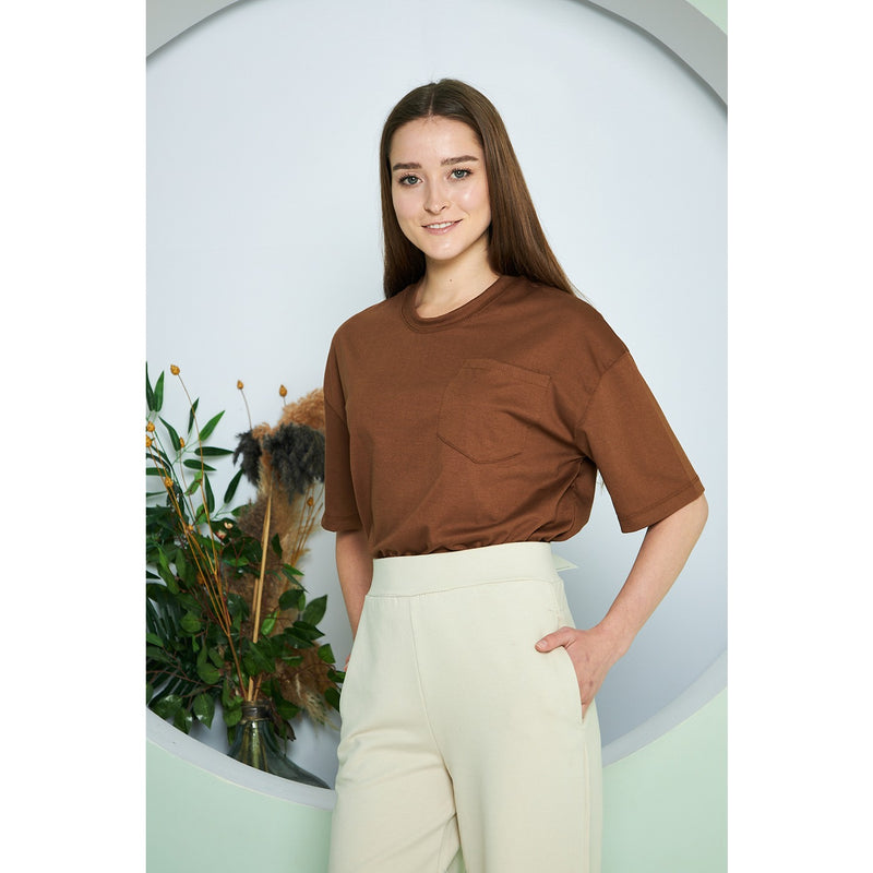 Brown Oversized Cropped Tee | Montivo Pakistan