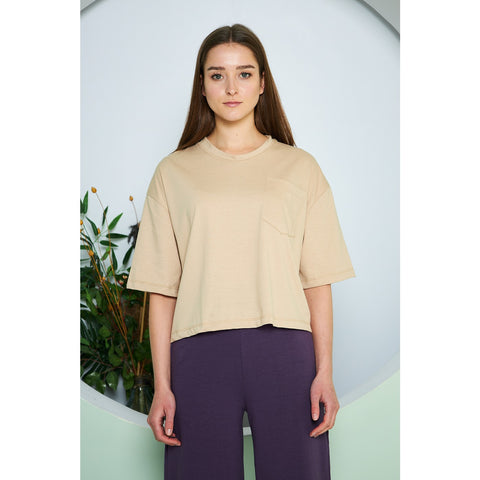 Beige Oversized Cropped Tee | Montivo Pakistan