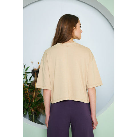 Beige Oversized Cropped Tee | Montivo Pakistan