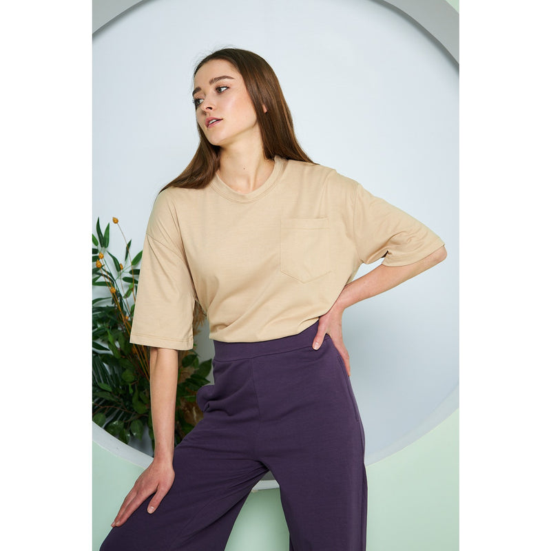 Beige Oversized Cropped Tee | Montivo Pakistan