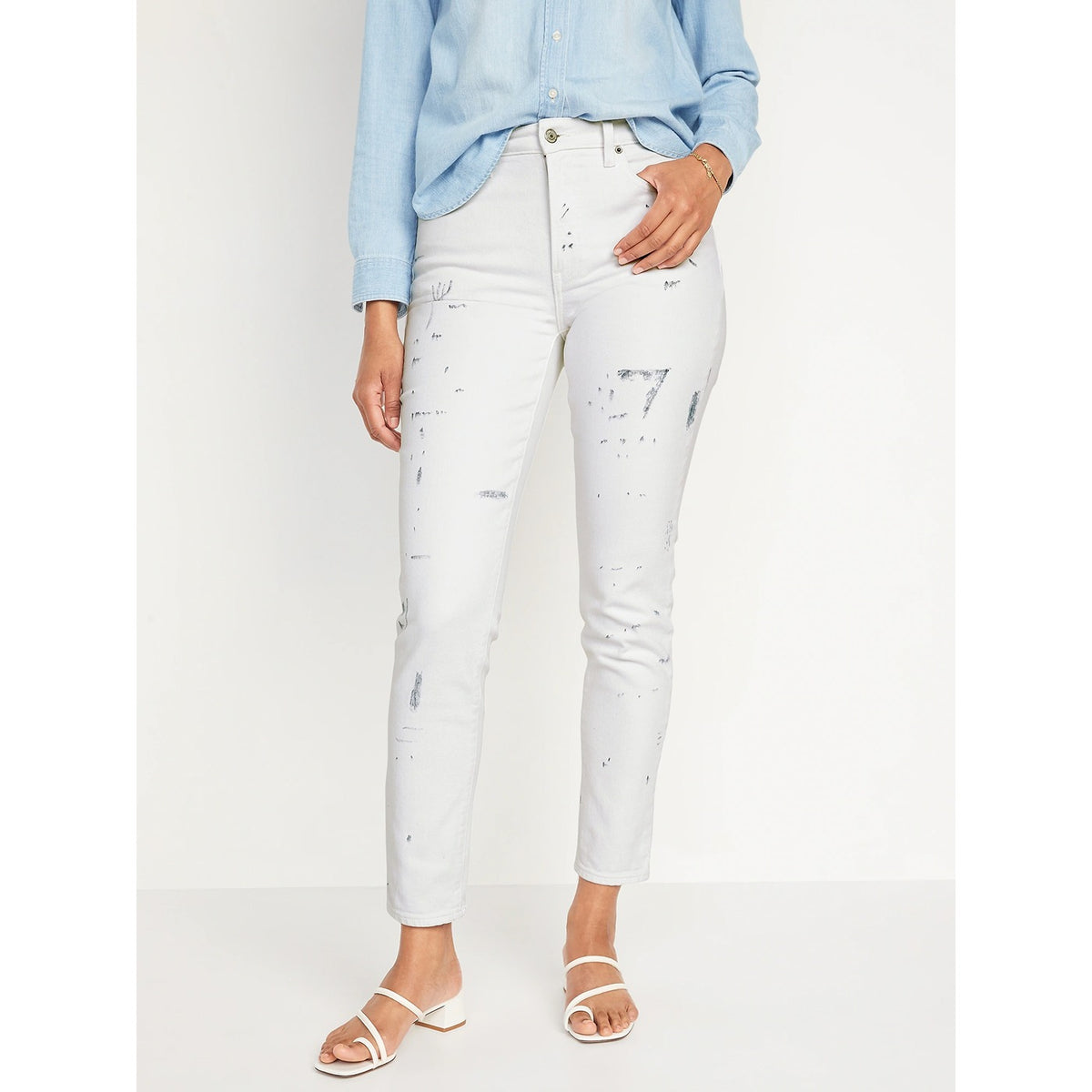 ON High Rise Splatter White Mom Jeans | Montivo Pakistan