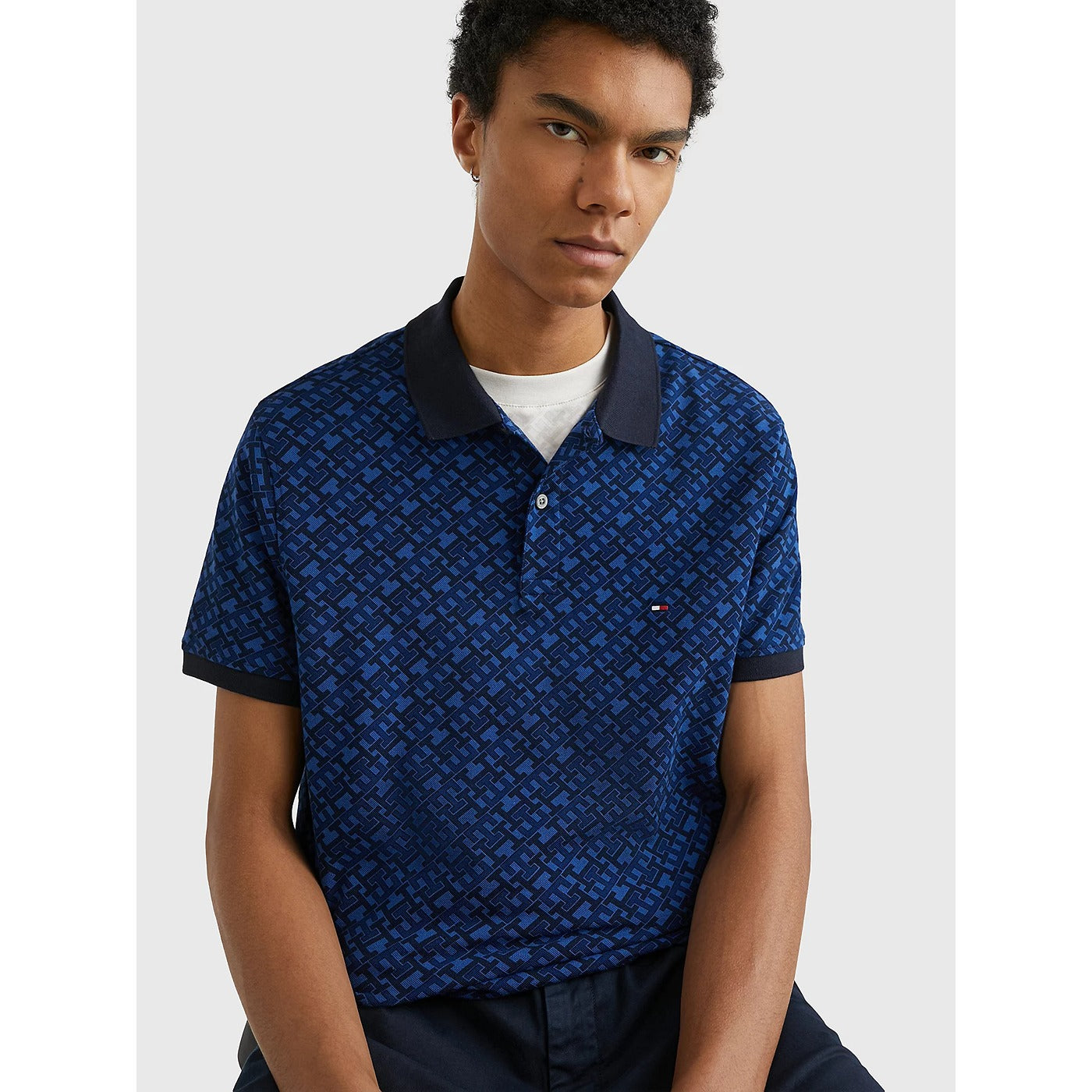 TH Blue Monogram Print Regular Polo | Montivo Pakistan