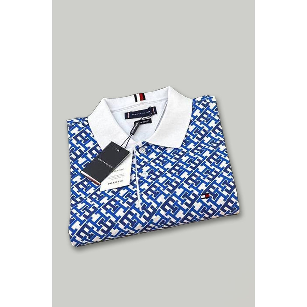 TH Light Blue Monogram Print Regular Polo | Montivo Pakistan