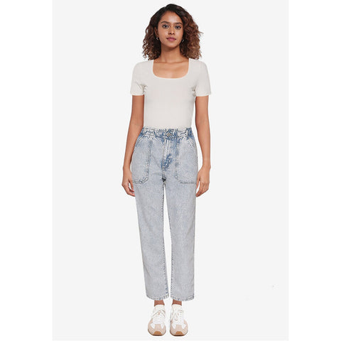 GP High Rise Paper Bag Light Wash Jeans | Montivo Pakistan