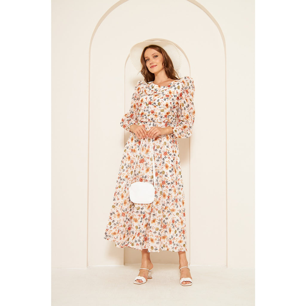 White Floral Dress With Back Detailing | Montivo Pakistan