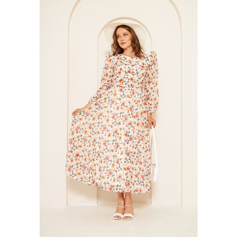 White Floral Dress With Back Detailing | Montivo Pakistan