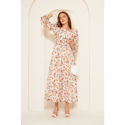 White Floral Dress With Back Detailing | Montivo Pakistan