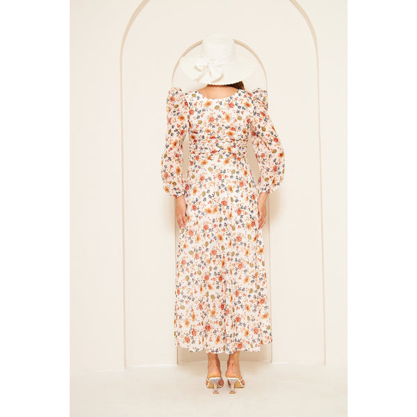 White Floral Dress With Back Detailing | Montivo Pakistan