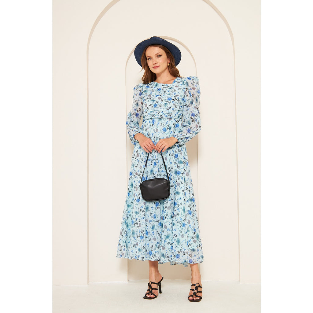 Blue Floral Dress With Back Detailing | Montivo Pakistan