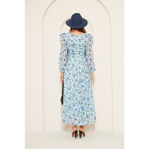 Blue Floral Dress With Back Detailing | Montivo Pakistan