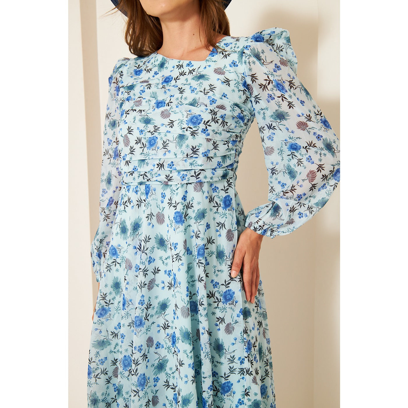 Blue Floral Dress With Back Detailing | Montivo Pakistan