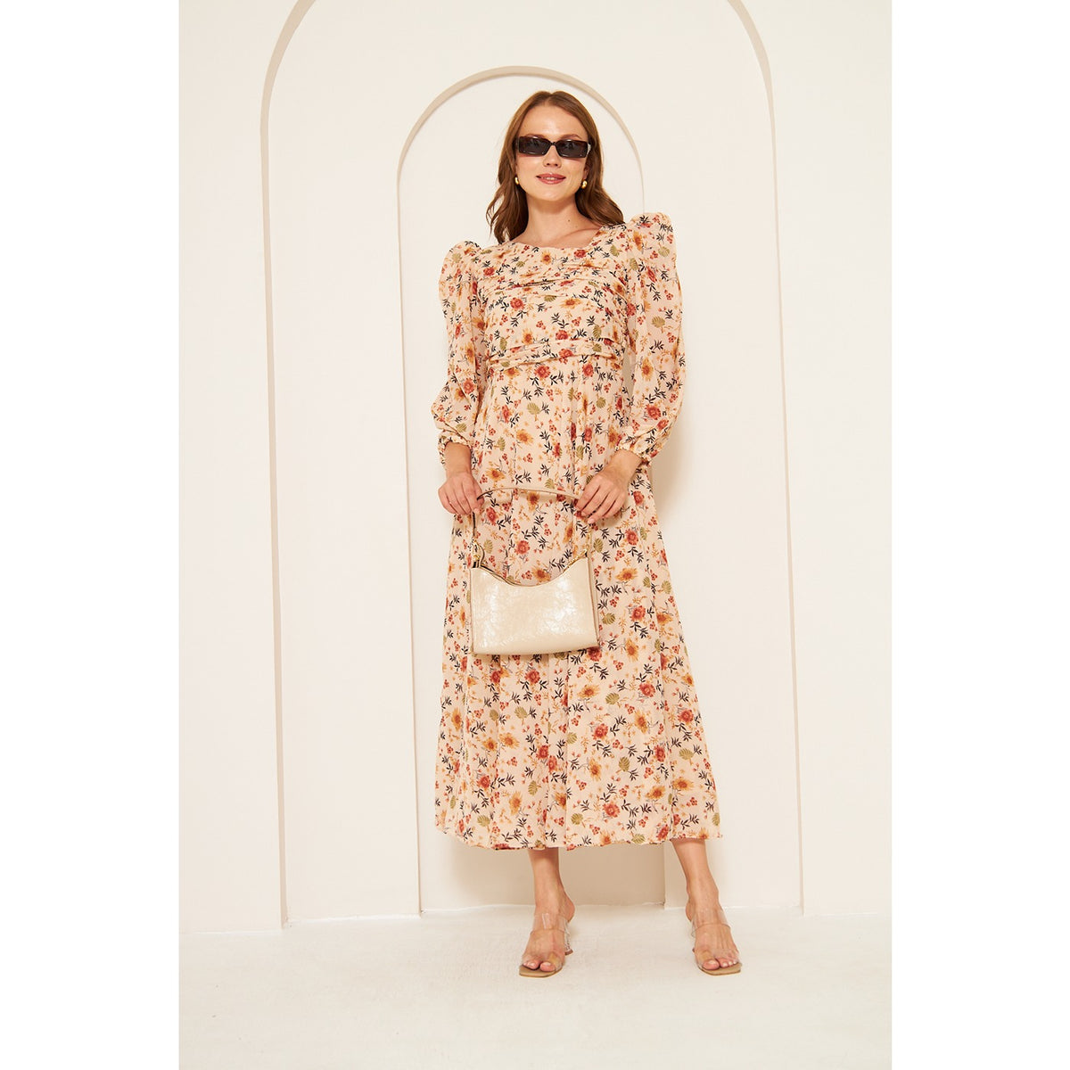 Skin Floral Dress With Back Detailing | Montivo Pakistan